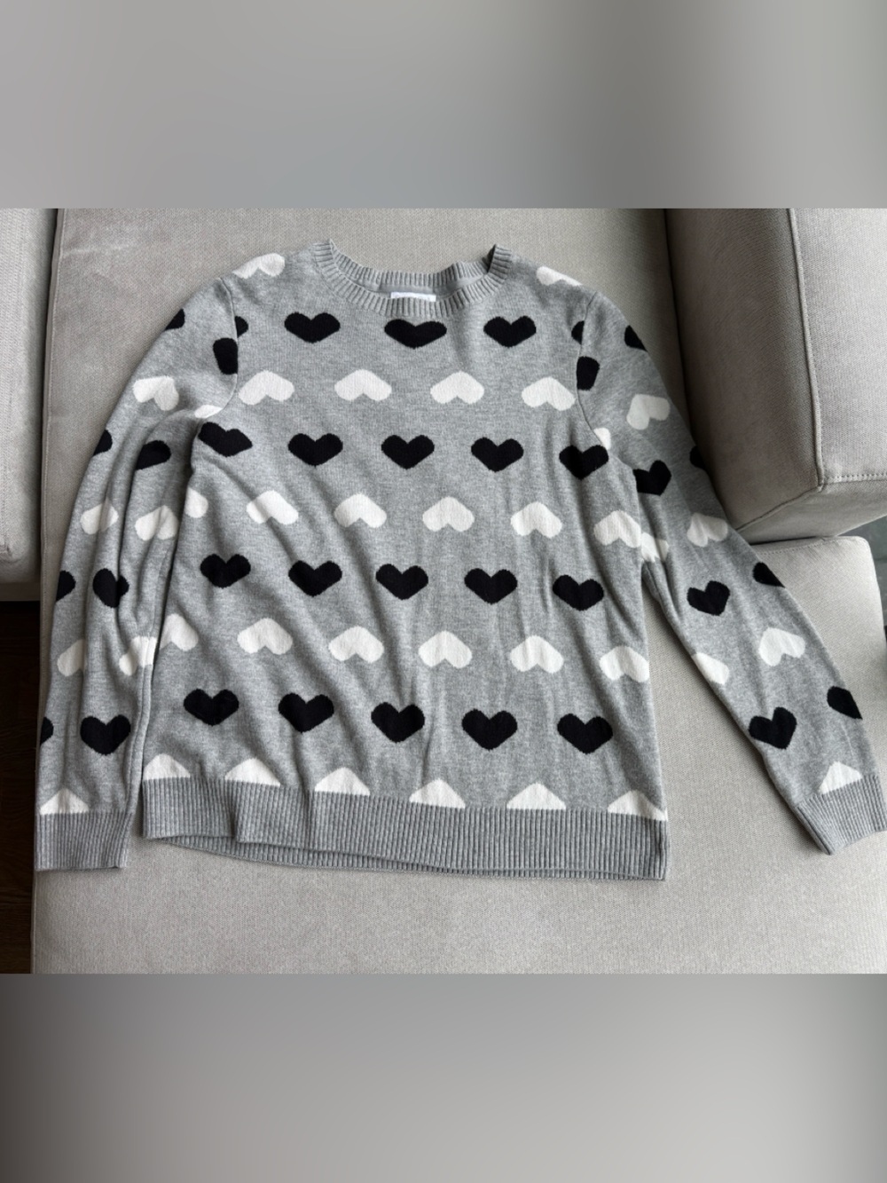 Charter Club Woman's Grey Heart-Pattern Sweater Petite L PL